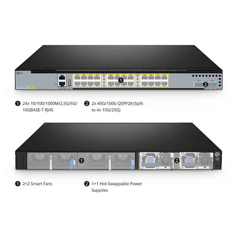 S5800-48MBQ, 48 x 2.5G Multi-gig RJ45, 4 x 25Gb SFP28, 2 x 40Gb QSFP+, L3 Manage